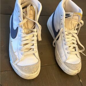 Nike White and Navy High-Top Sneakers